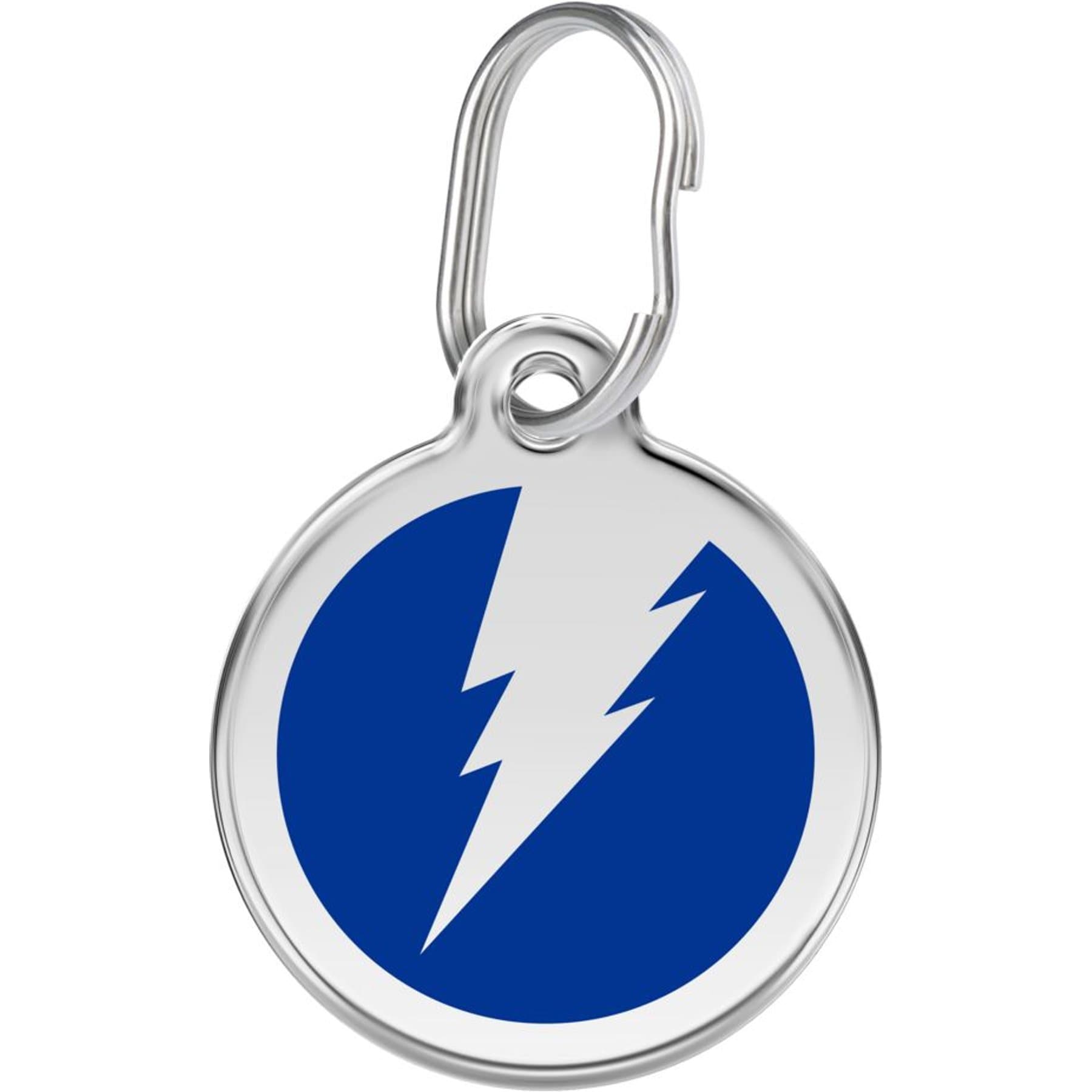Red Dingo Lightning Bolt Stainless Steel Personalized Dog & Cat ID Tag, Blue, Small