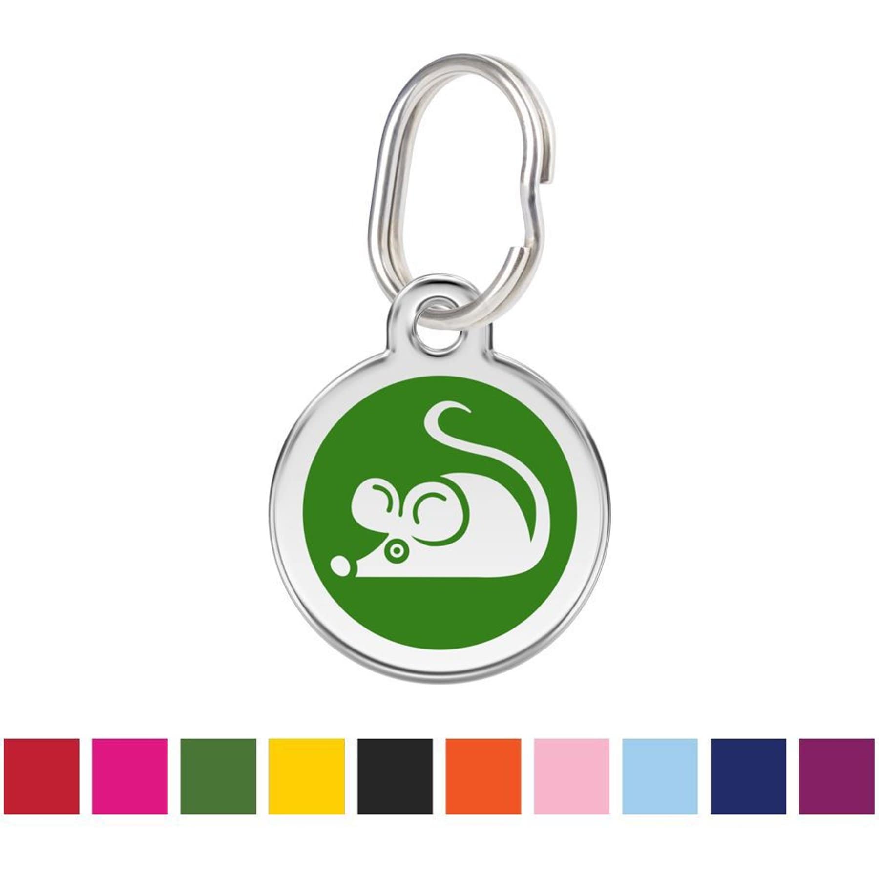 Red Dingo Mouse Personalized Stainless Steel Cat ID Tag, Small, Green