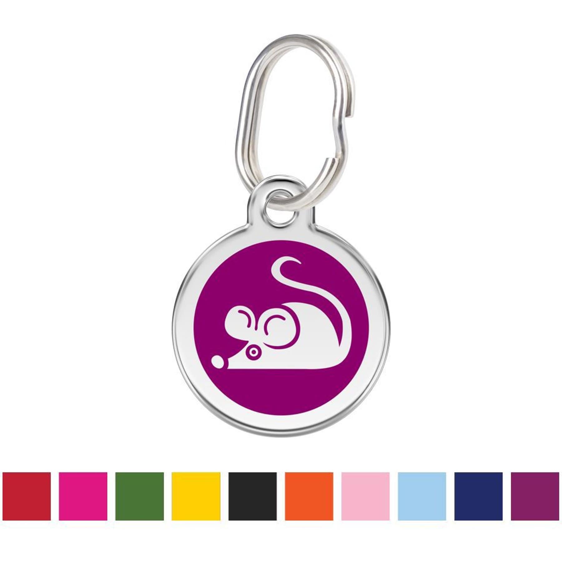 Red Dingo Mouse Personalized Stainless Steel Cat ID Tag, Small, Purple