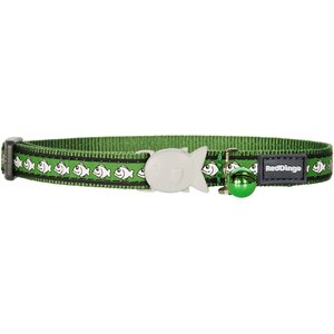 Red Dingo Nylon Reflective Breakaway Cat Collar with Bell, Green, 8 to 12.5-in neck, 1/2-in wide