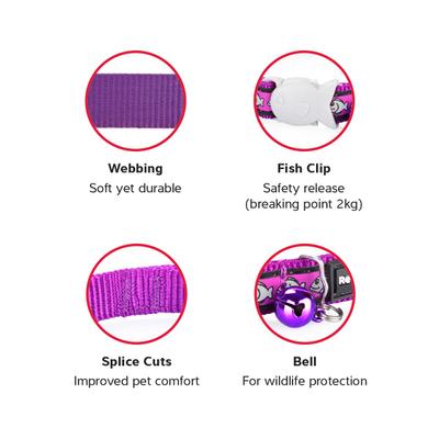 Show full view: Red Dingo Nylon Reflective Breakaway Cat Collar with Bell, Purple, 8 to 12.5-in neck, 1/2-in wide slide 5 of 11