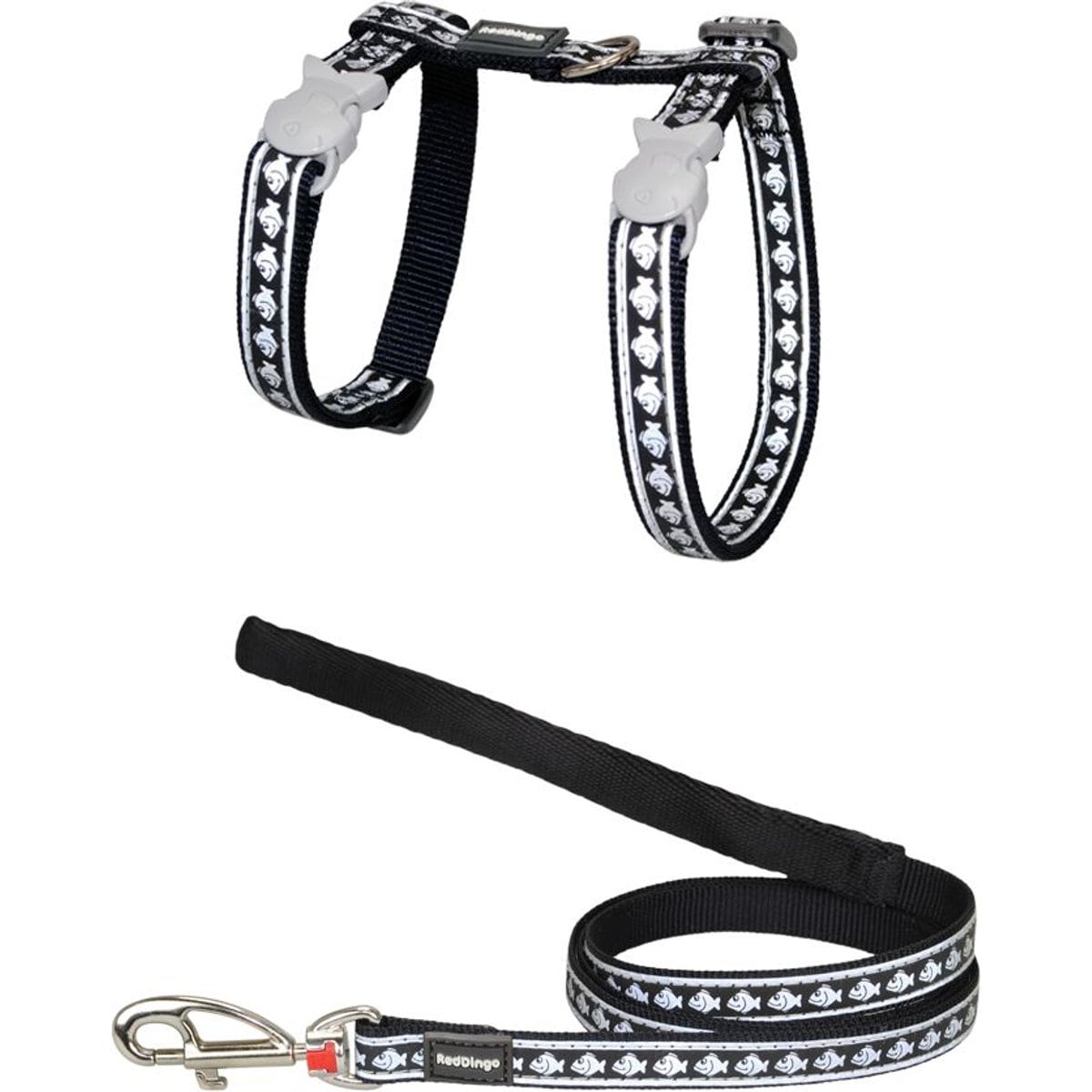 Red Dingo Nylon Reflective Fish Cat Harness & Leash, 10.6 to 18.9-in chest, Black