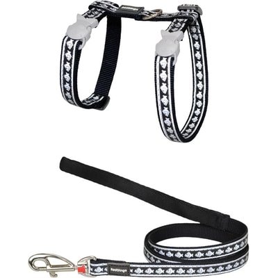 Red Dingo Red Dingo Nylon Reflective Fish Cat Harness & Leash, 10.6 to 18.9-in chest, Black