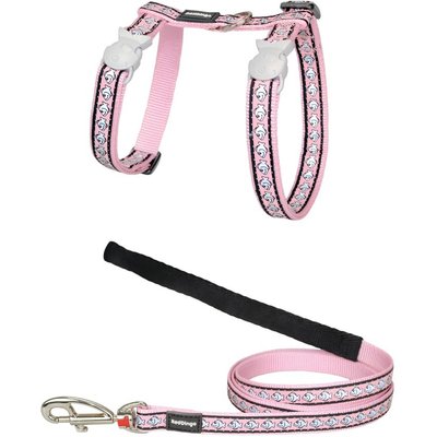 Red Dingo Red Dingo Nylon Reflective Fish Cat Harness & Leash, 10.6 to 18.9-in chest, Pink