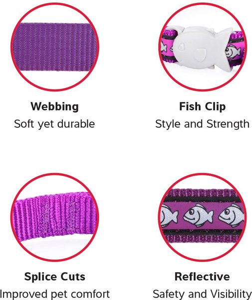 Show full view: Red Dingo Nylon Reflective Fish Cat Harness & Leash, 10.6 to 18.9-in chest, Pink slide 2 of 4