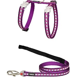Red Dingo Nylon Reflective Fish Cat Harness & Leash, 10.6 to 18.9-in chest, Purple