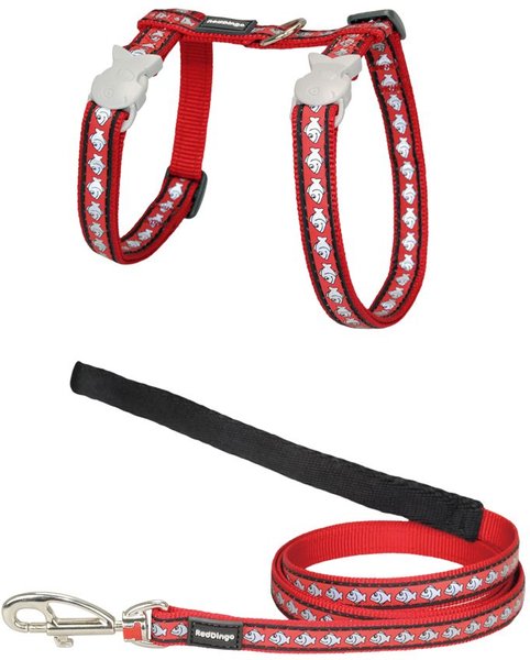 Show full view: Red Dingo Nylon Reflective Fish Cat Harness & Leash, 10.6 to 18.9-in chest, Red slide 1 of 4