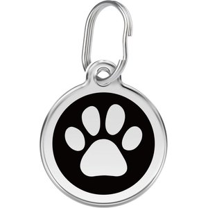Red Dingo Paw Print Stainless Steel Personalized Dog & Cat ID Tag, Black, Medium