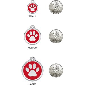 Red Dingo Paw Print Stainless Steel Personalized Dog & Cat ID Tag, Black, Medium