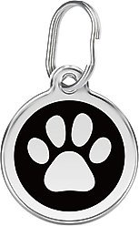 Red Dingo Paw Print Stainless Steel Personalized Dog & Cat ID Tag, Black, Small