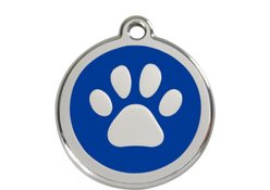 Red Dingo Paw Print Stainless Steel Personalized Dog & Cat ID Tag, Dark Blue, Large