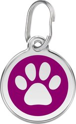 Red Dingo Paw Print Stainless Steel Personalized Dog & Cat ID Tag, Purple, Medium