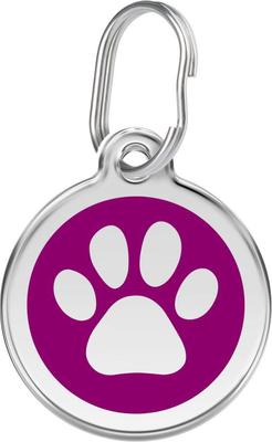Show full view: Red Dingo Paw Print Stainless Steel Personalized Dog & Cat ID Tag, Purple, Medium slide 1 of 7