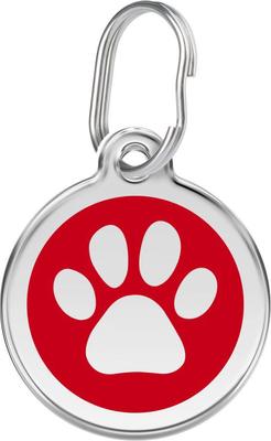 Show full view: Red Dingo Paw Print Stainless Steel Personalized Dog & Cat ID Tag, Red, Medium slide 1 of 9