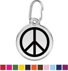 Red Dingo Peace Sign Stainless Steel Personalized Dog & Cat ID Tag, Black, Large