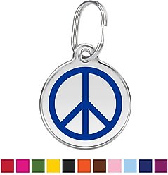 Red Dingo Peace Sign Stainless Steel Personalized Dog & Cat ID Tag, Blue, Medium