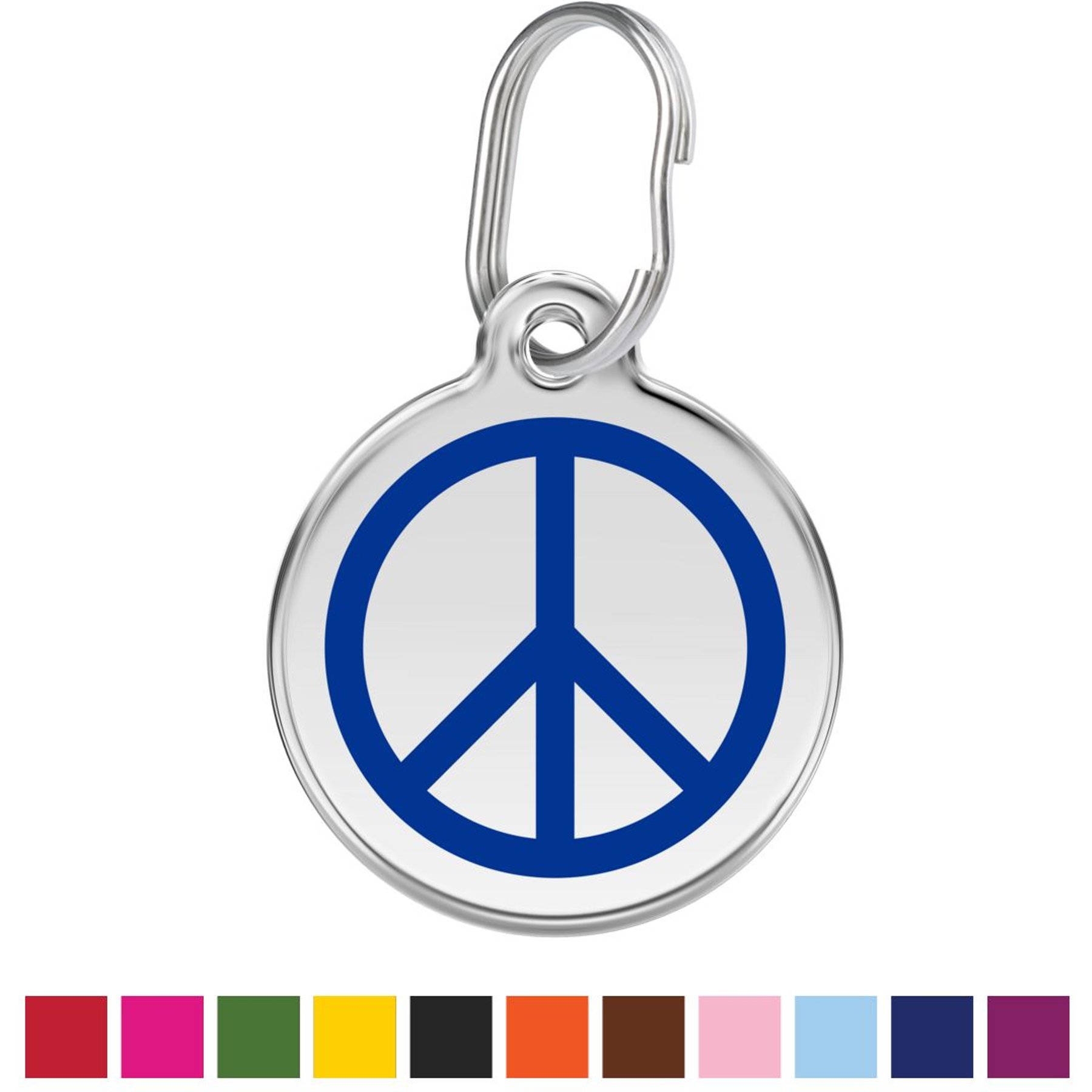 Red Dingo Peace Sign Stainless Steel Personalized Dog & Cat ID Tag, Blue, Medium