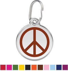 Red Dingo Peace Sign Stainless Steel Personalized Dog & Cat ID Tag, Brown, Large