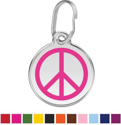 Show full view: Red Dingo Peace Sign Stainless Steel Personalized Dog & Cat ID Tag, Hot Pink, Large slide 1 of 7