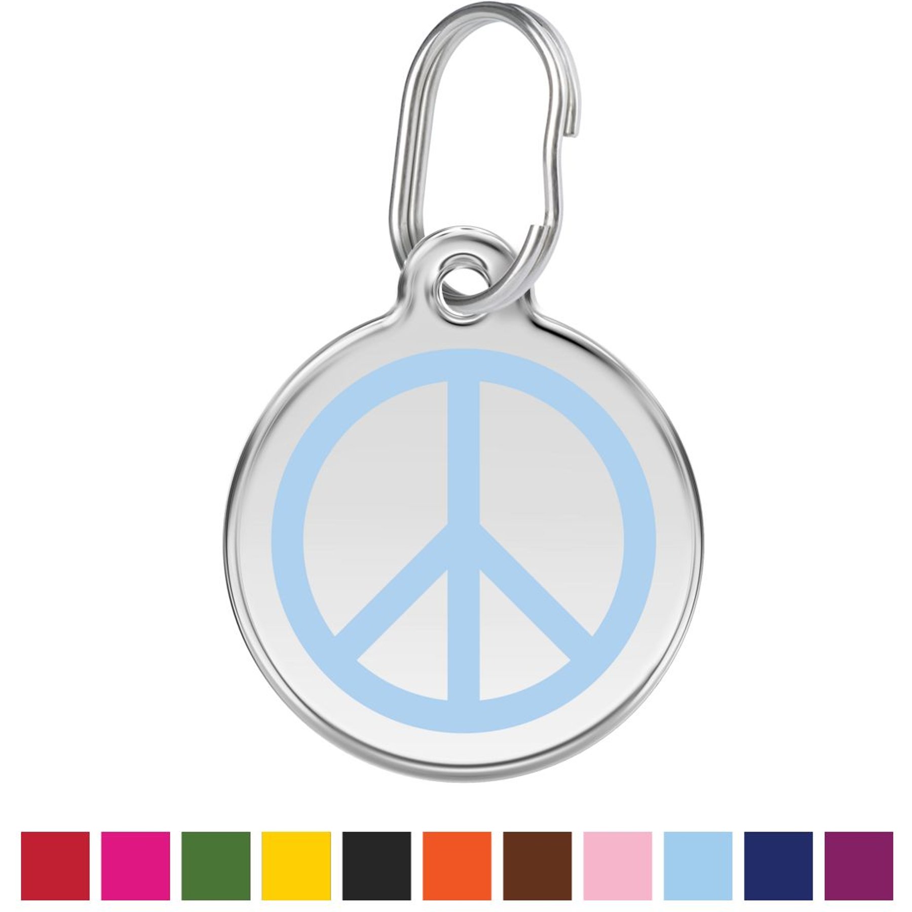 Red Dingo Peace Sign Stainless Steel Personalized Dog & Cat ID Tag, Light Blue, Small