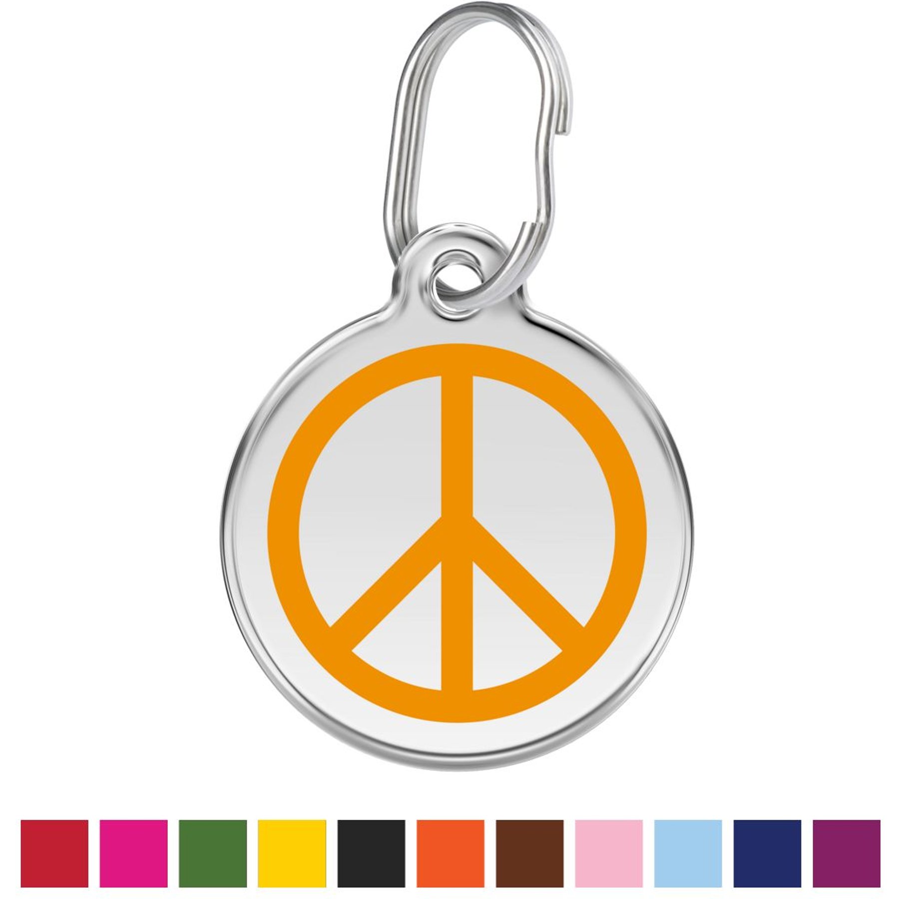 Red Dingo Peace Sign Stainless Steel Personalized Dog & Cat ID Tag, Orange, Large