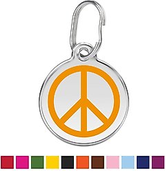 Red Dingo Peace Sign Stainless Steel Personalized Dog & Cat ID Tag, Orange, Medium