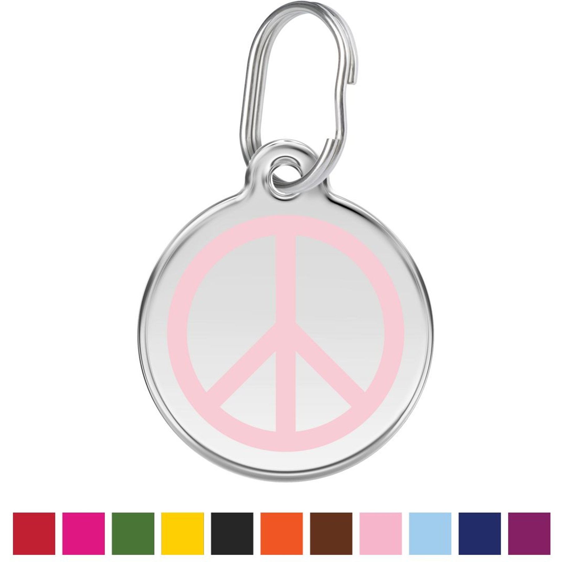 Red Dingo Peace Sign Stainless Steel Personalized Dog & Cat ID Tag, Pink, Medium