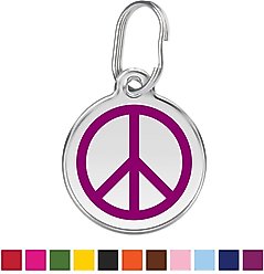 Red Dingo Peace Sign Stainless Steel Personalized Dog & Cat ID Tag, Purple, Medium