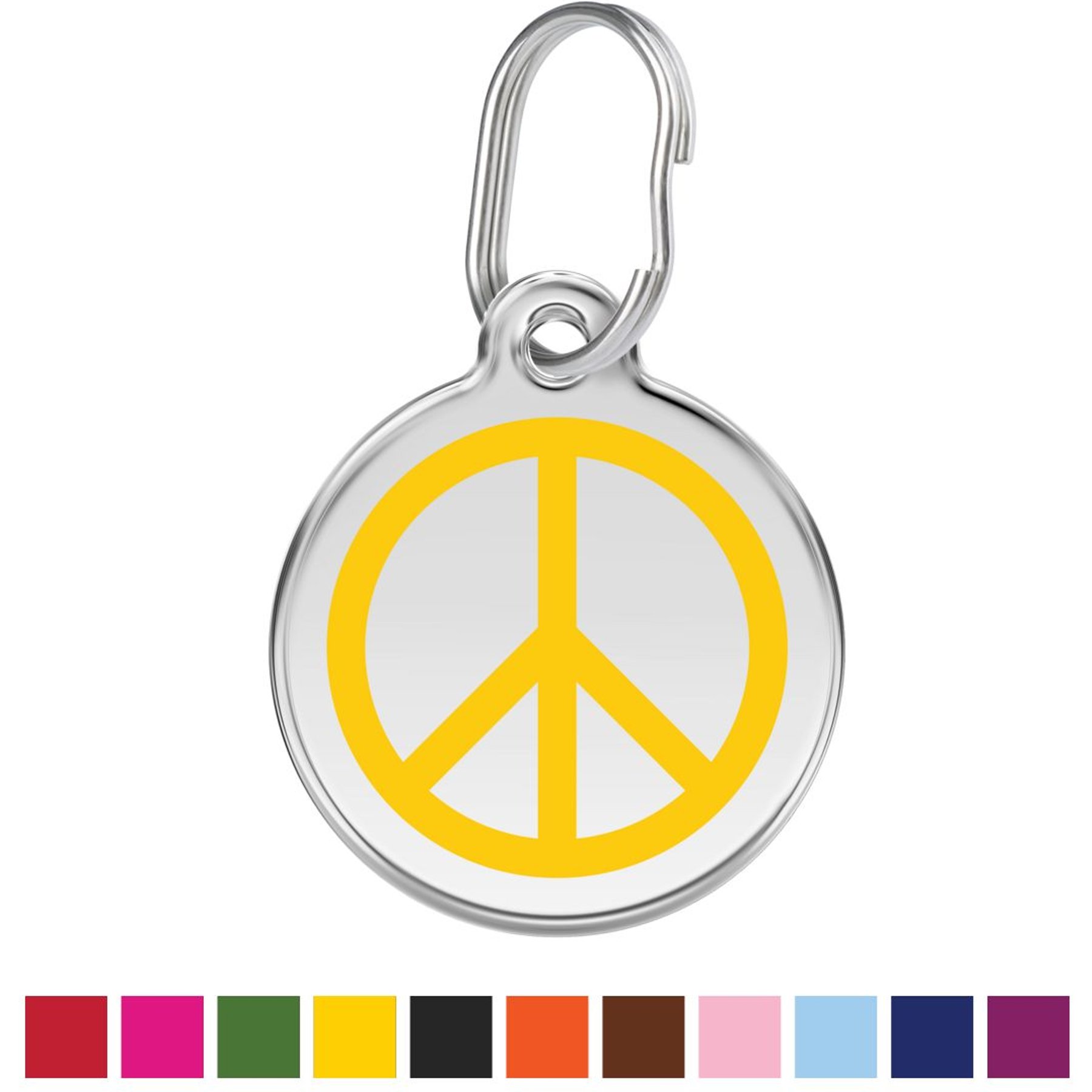 Red Dingo Peace Sign Stainless Steel Personalized Dog & Cat ID Tag, Yellow, Large