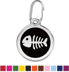 Red Dingo Skeleton Fish Stainless Steel Personalized Cat ID Tag, Black, Medium