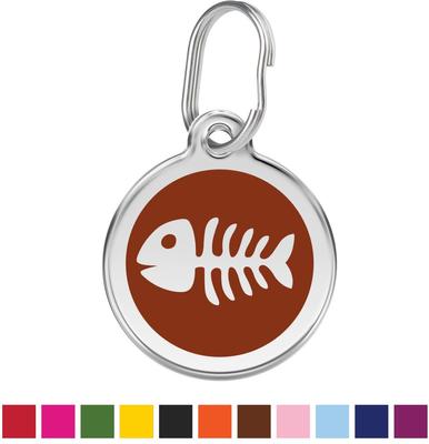 Show full view: Red Dingo Skeleton Fish Stainless Steel Personalized Cat ID Tag, Brown, Small slide 1 of 7