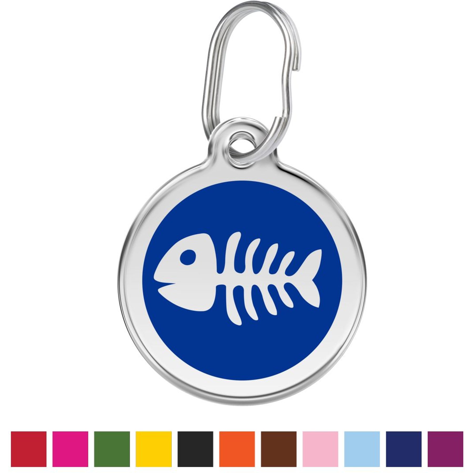 Red Dingo Skeleton Fish Stainless Steel Personalized Cat ID Tag, Dark Blue, Small