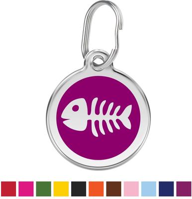 Show full view: Red Dingo Skeleton Fish Stainless Steel Personalized Cat ID Tag, Purple, Small slide 1 of 7