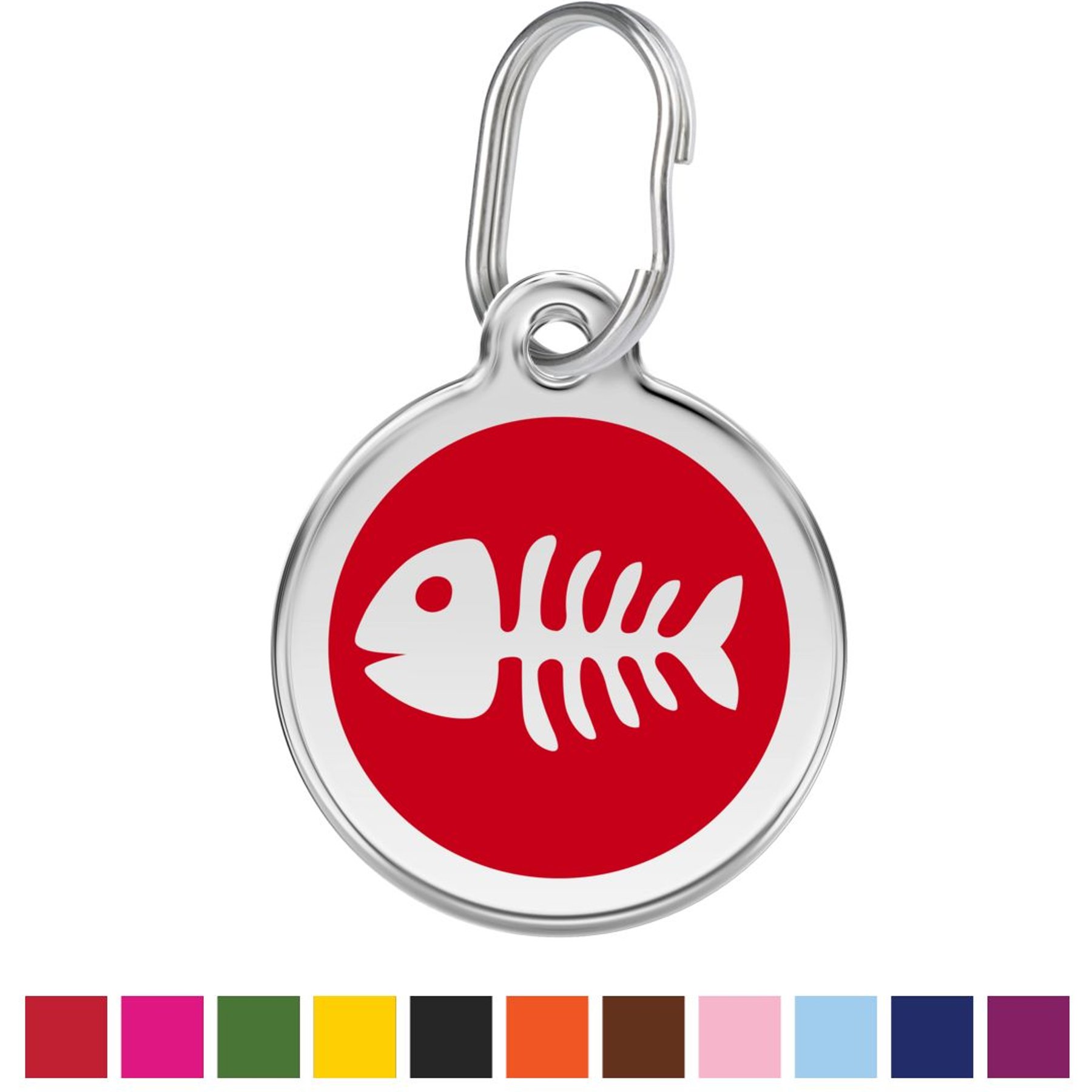Red Dingo Skeleton Fish Stainless Steel Personalized Cat ID Tag, Red, Medium