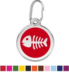 Red Dingo Skeleton Fish Stainless Steel Personalized Cat ID Tag, Red, Small