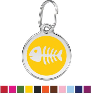 Show full view: Red Dingo Skeleton Fish Stainless Steel Personalized Cat ID Tag, Yellow, Small slide 1 of 7