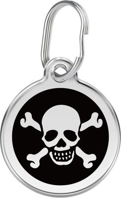 Show full view: Red Dingo Skull & Crossbones Stainless Steel Personalized Dog & Cat ID Tag, Black, Large slide 1 of 9