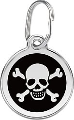 Red Dingo Skull & Crossbones Stainless Steel Personalized Dog & Cat ID Tag, Black, Small
