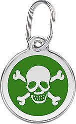 Red Dingo Skull & Crossbones Stainless Steel Personalized Dog & Cat ID Tag, Green, Large