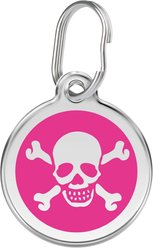 Red Dingo Skull & Crossbones Stainless Steel Personalized Dog & Cat ID Tag, Hot Pink, Small