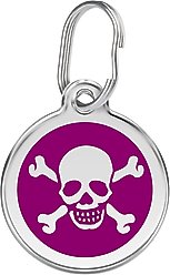 Red Dingo Skull & Crossbones Stainless Steel Personalized Dog & Cat ID Tag, Purple, Large