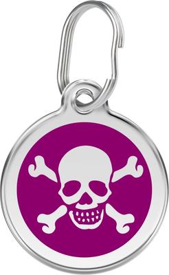 Show full view: Red Dingo Skull & Crossbones Stainless Steel Personalized Dog & Cat ID Tag, Purple, Large slide 1 of 8