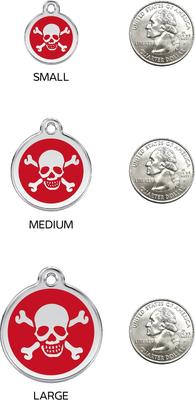 Show full view: Red Dingo Skull & Crossbones Stainless Steel Personalized Dog & Cat ID Tag, Yellow, Large slide 6 of 7