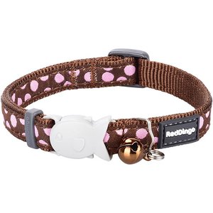 Red Dingo Spots Nylon Breakaway Cat Collar with Bell, Pink/Brown, 8 to 12.5-in neck, 1/2-in wide