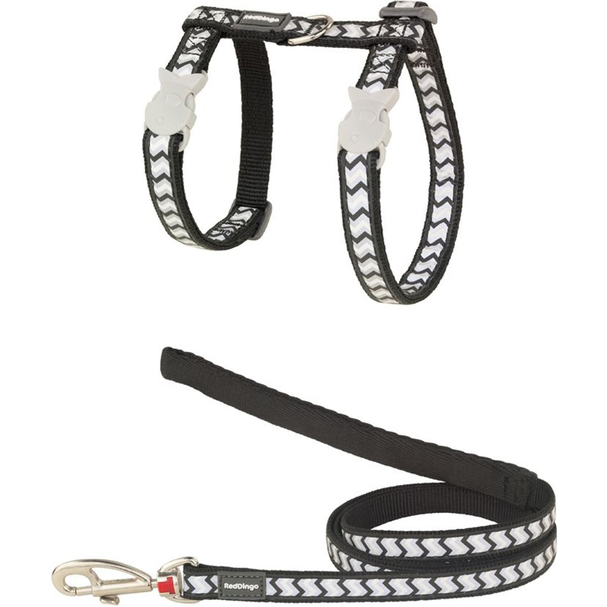 Red Dingo Ziggy Nylon Reflective Cat Harness & Leash, 10.6 to 18.9-in chest, Black