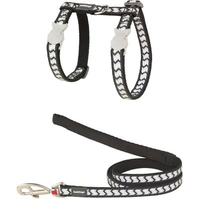 Red Dingo Red Dingo Ziggy Nylon Reflective Cat Harness & Leash, 10.6 to 18.9-in chest, Black