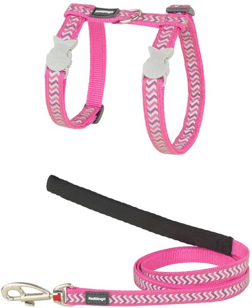 Show full view: Red Dingo Ziggy Nylon Reflective Cat Harness & Leash, 10.6 to 18.9-in chest, Hot Pink slide 1 of 4