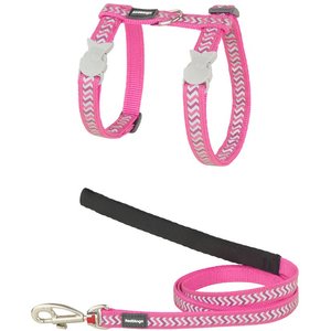Red Dingo Ziggy Nylon Reflective Cat Harness & Leash, 10.6 to 18.9-in chest, Hot Pink