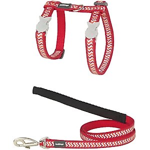 Red Dingo Ziggy Nylon Reflective Cat Harness & Leash, 10.6 to 18.9-in chest, Red