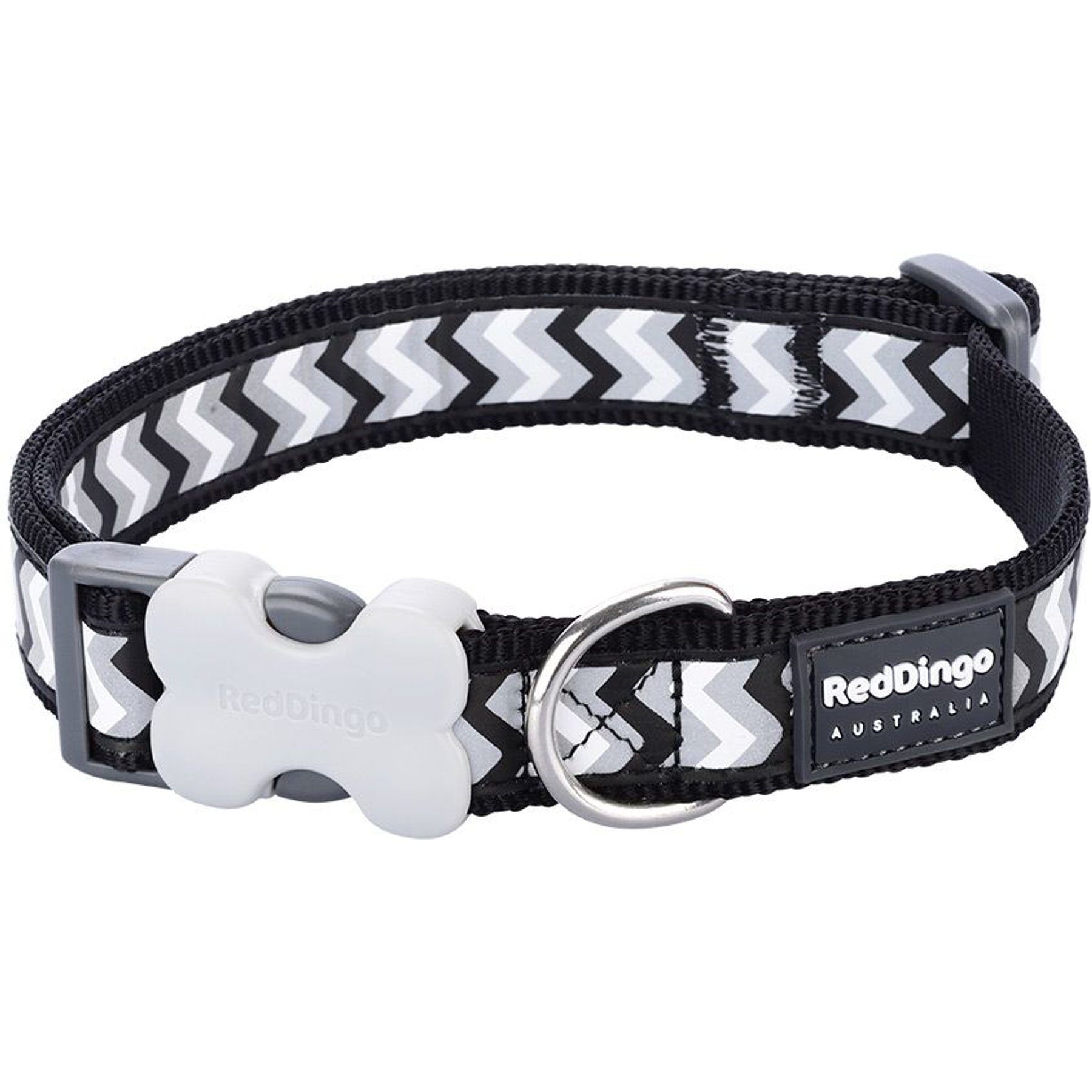 Red Dingo Ziggy Nylon Reflective Dog Collar, Zig Zag Black, Large: 16.5 to 25-in neck, 1-in wide